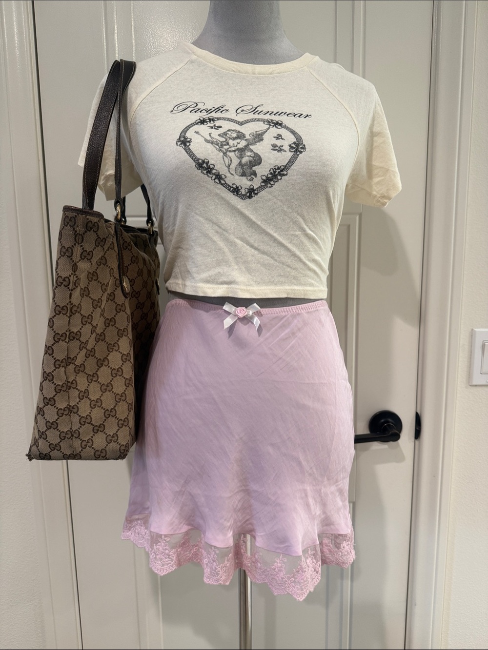 Urban Outfitters Light Pink Lace-Trim Mini Slip Skirt - Picture 5 of 5